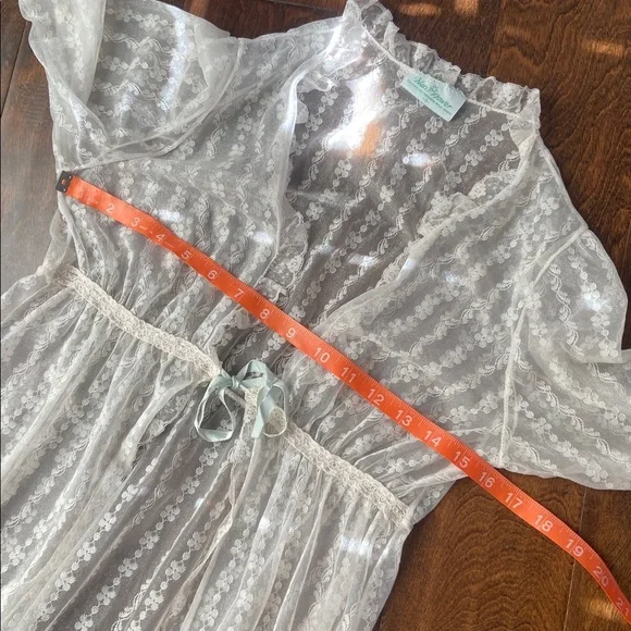 Nan Flower Vintage Sheer Nylon Robe Floral Lace  Lingerie White Sz S - Picture 4 of 7